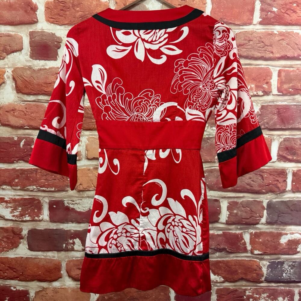 Bebe Dress Women's XS Red Multicolor Floral Double Textures Casual Zip Up - Picture 2 of 7